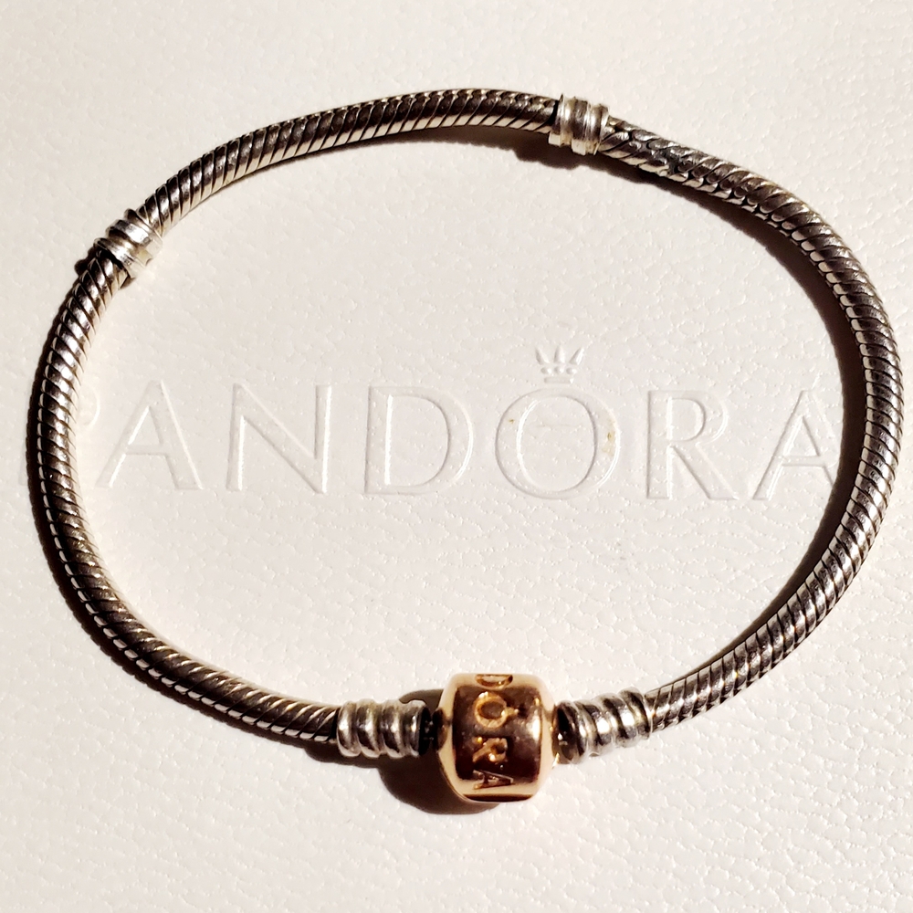 Pandora Two-Tone Silver and Rose Gold Plated Clasp Bracelet.